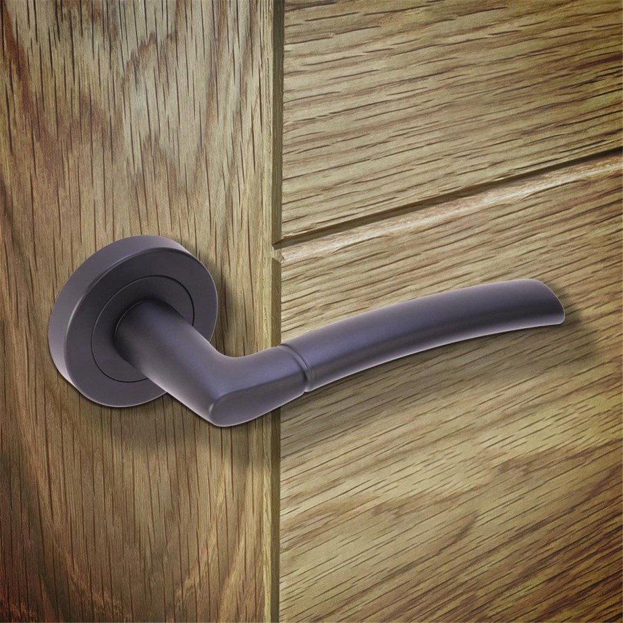 Internal Matt Black Bathroom Lever Door Handle with Lock, Latch and Hinges Pack - 75mm Latch - Tanaro - XL Joinery