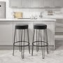 GRADE A2 - Pair of Dark Grey Velvet Bar Stools with Black Metal Legs - Tara