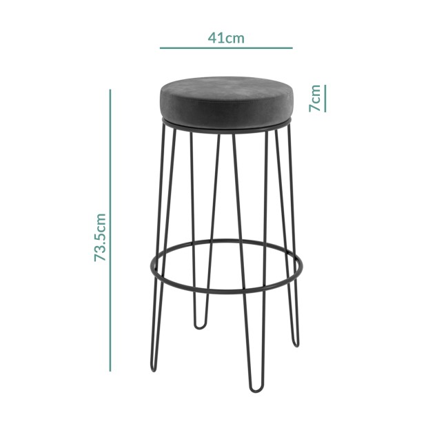 GRADE A2 - Pair of Dark Grey Velvet Bar Stools with Black Metal Legs - Tara