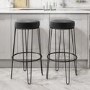 GRADE A2 - Pair of Dark Grey Velvet Bar Stools with Black Metal Legs - Tara