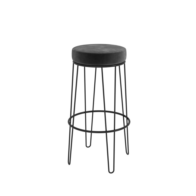 GRADE A2 - Pair of Dark Grey Velvet Bar Stools with Black Metal Legs - Tara