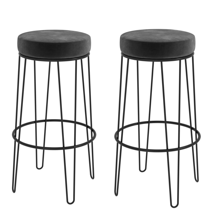 Set of 2 Dark Grey Velvet Hairpin Bar Stools  73cm - Tara