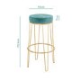 Pair of Gold and Teal Velvet Bar Stools with Padding - Tara