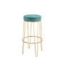 Pair of Gold and Teal Velvet Bar Stools with Padding - Tara