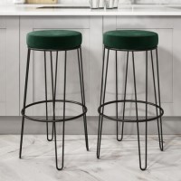 Set of 2 Dark Green Velvet Hairpin Bar Stools  73cm - Tara