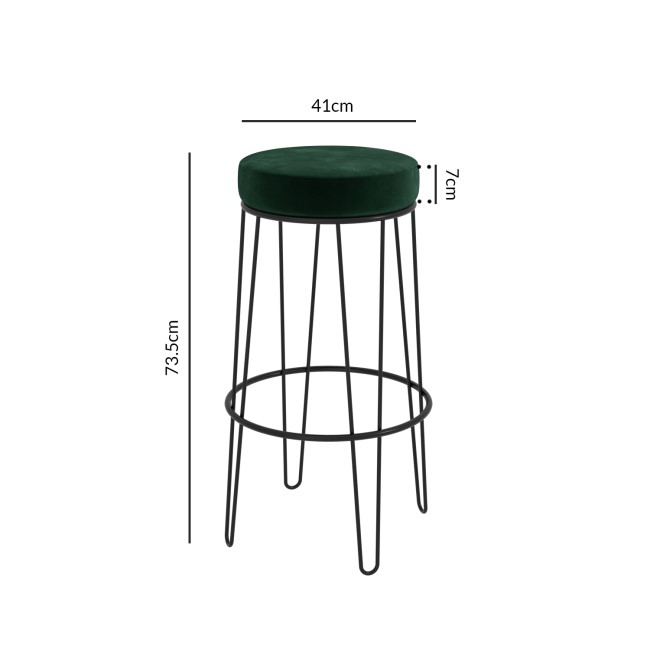 Set of 2 Dark Green Velvet Hairpin Bar Stools  73cm - Tara