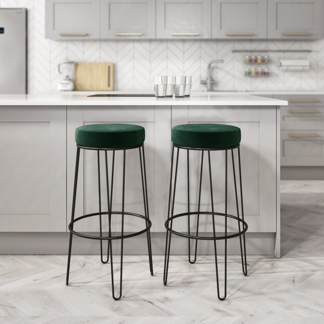 Set of 2 Dark Green Velvet Hairpin Bar Stools  73cm - Tara