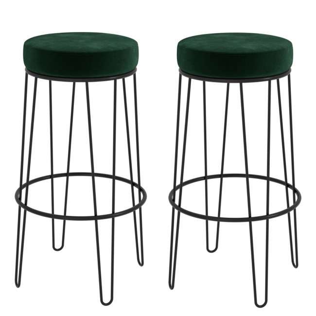 Set of 2 Dark Green Velvet Hairpin Bar Stools  73cm - Tara