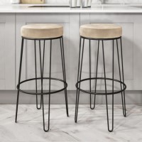 Set of 2 Cream Velvet Bar Stools - 73cm - Tara