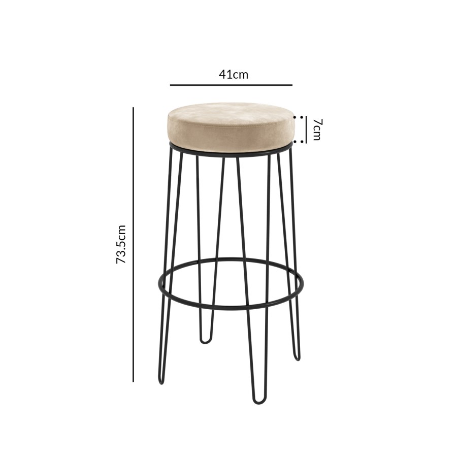 GRADE A1 - Pair of Cream Bar Stools with Velvet Padding - Tara