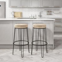 GRADE A1 - Pair of Cream Bar Stools with Velvet Padding - Tara
