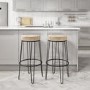 Set of 2 Cream Velvet Bar Stools - 73cm - Tara