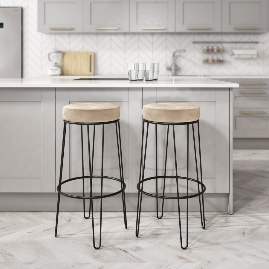 GRADE A1 - Pair of Cream Bar Stools with Velvet Padding - Tara