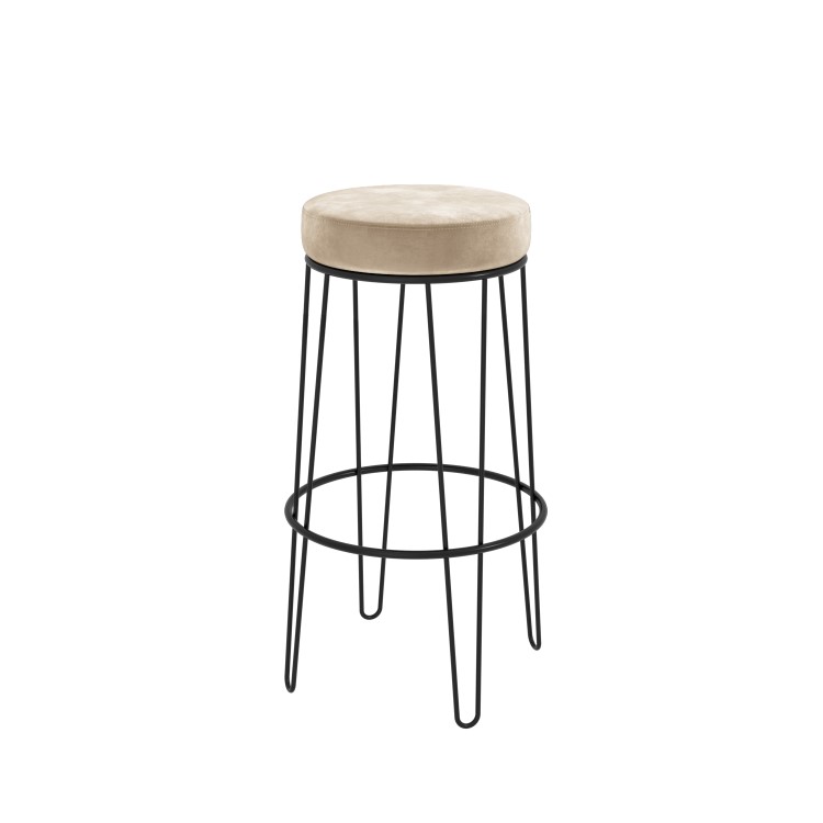 Set of 2 Cream Velvet Bar Stools - 73cm - Tara