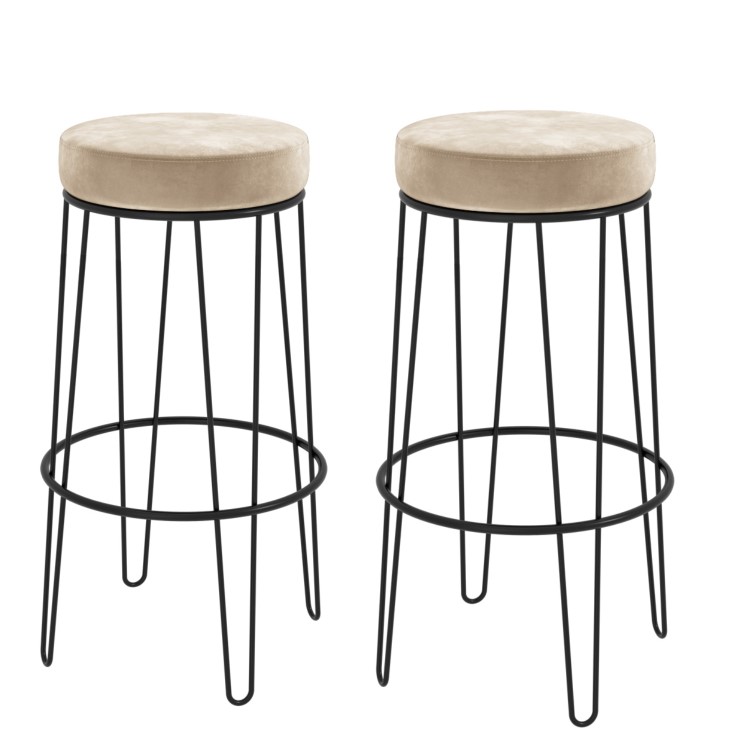 Set of 2 Cream Velvet Bar Stools - 73cm - Tara