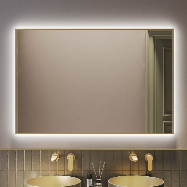 Rectangular Brass Backlit Heated Bathroom Mirror with Lights 1200 x 800mm - Taurus