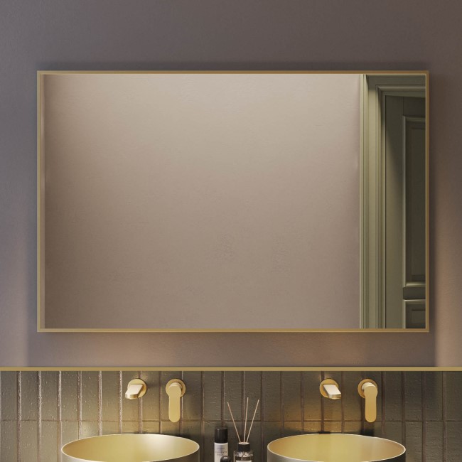 Rectangular Brass Backlit Heated Bathroom Mirror with Lights 1200 x 800mm - Taurus