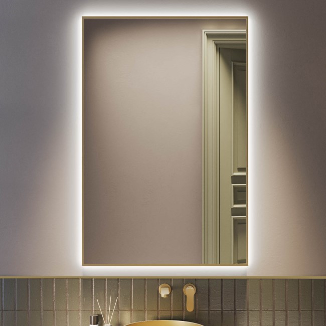 Rectangular Brass Backlit Heated Bathroom Mirror with Lights 1200 x 800mm - Taurus