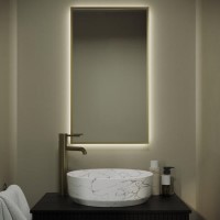 Rectangular Brass Backlit Heated Bathroom Mirror with Lights 700 x 400mm - Taurus