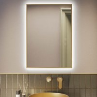 Rectangular Brass Backlit Heated Bathroom Mirror with Lights 500 x 700mm - Taurus