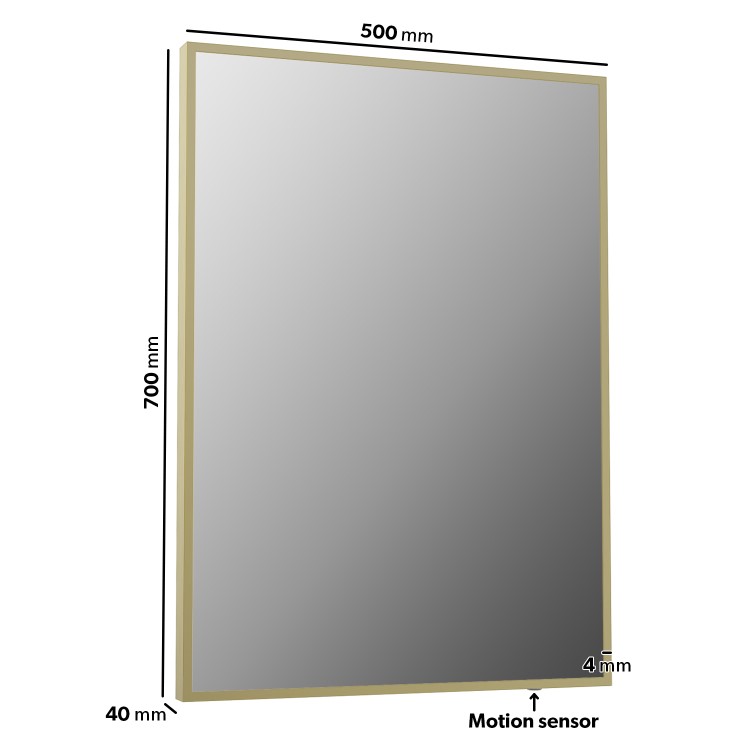 Rectangular Brass Backlit Heated Bathroom Mirror with Lights 500 x 700mm - Taurus