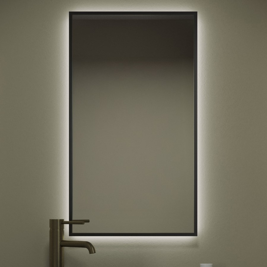 Rectangular Black Backlit Heated Bathroom Mirror with Lights 700 x 400mm - Taurus