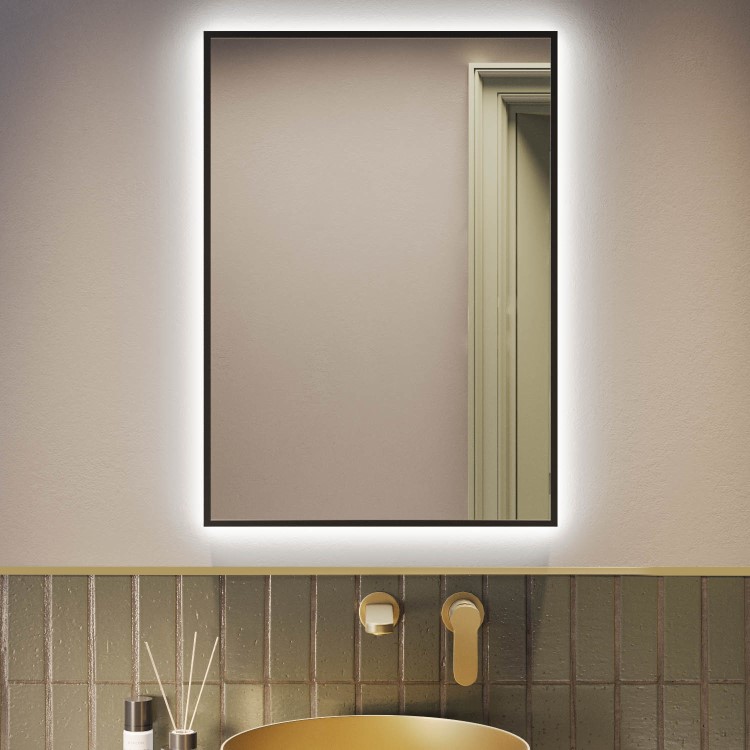 Rectangular Black Backlit Heated Bathroom Mirror with Lights 500 x 700mm - Taurus