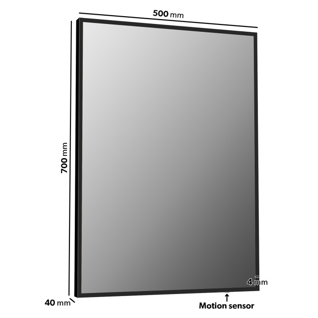 Rectangular Black Backlit Heated Bathroom Mirror with Lights 500 x 700mm - Taurus