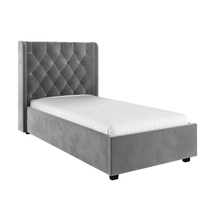 Grey Velvet Single Side-Lift Ottoman Bed - Taylor