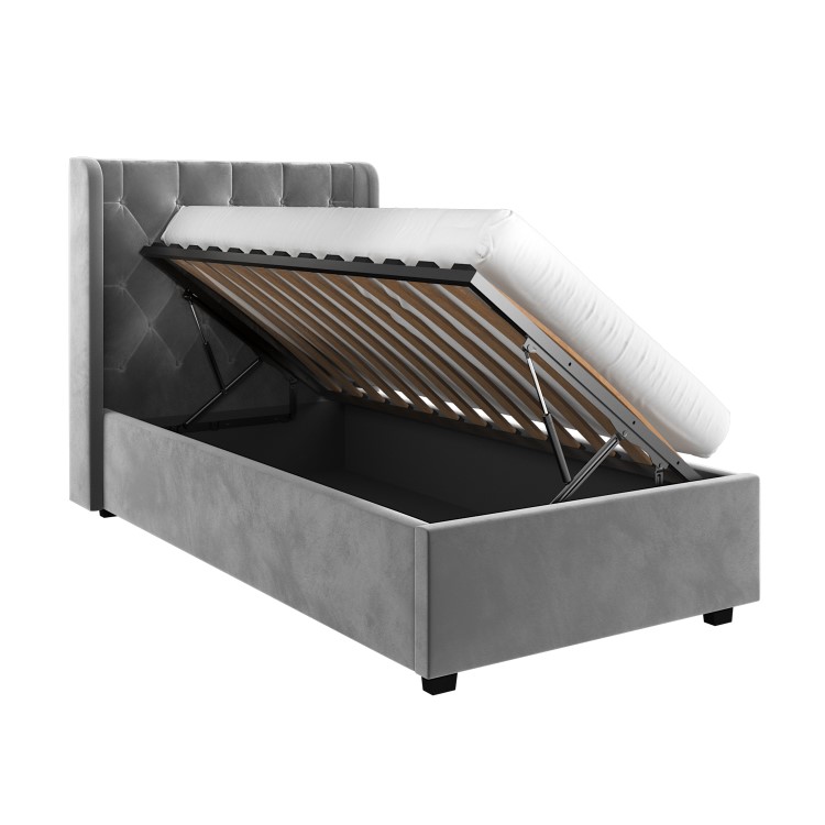 Grey Velvet Single Side-Lift Ottoman Bed - Taylor