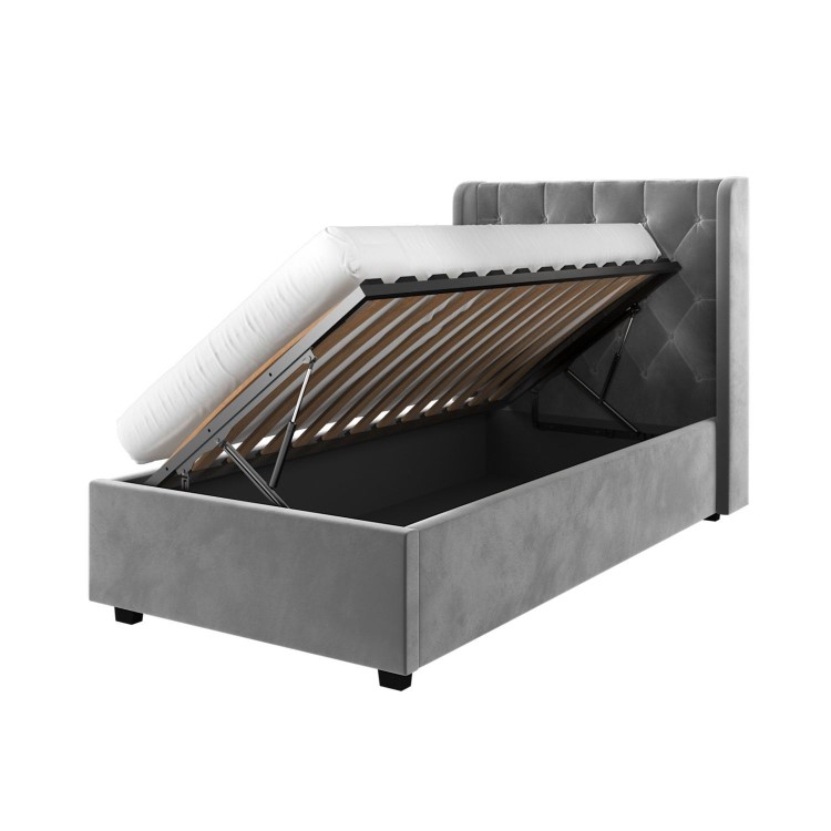 Grey Velvet Single Side-Lift Ottoman Bed - Taylor