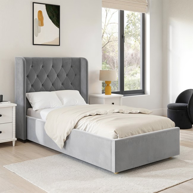 Grey Velvet Single Side-Lift Ottoman Bed - Taylor