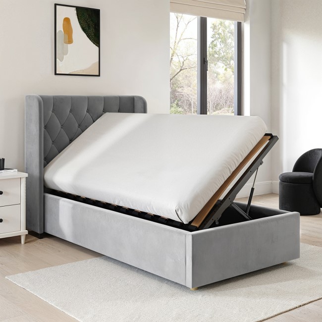 Grey Velvet Single Side-Lift Ottoman Bed - Taylor