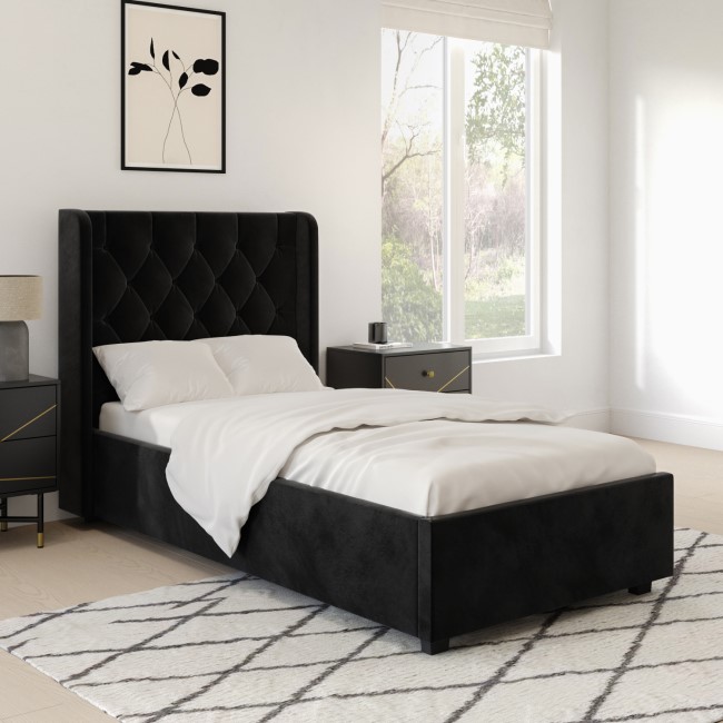 Black Velvet Single Side-Lift Ottoman Bed - Taylor