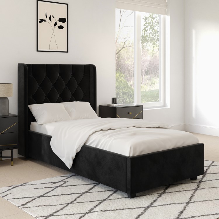 ONLY OPENED - Black Velvet Single Side-Lift Ottoman Bed - Taylor