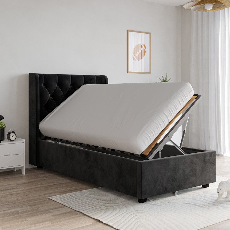 ONLY OPENED - Black Velvet Single Side-Lift Ottoman Bed - Taylor