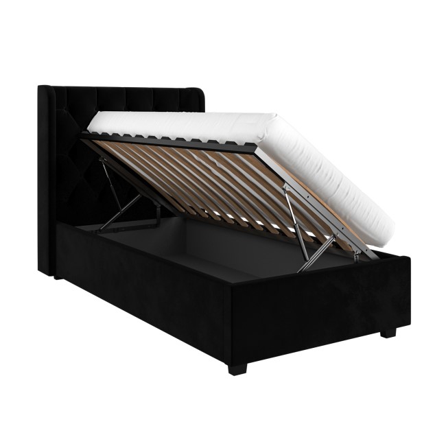 Black Velvet Single Side-Lift Ottoman Bed - Taylor