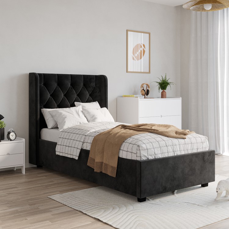 ONLY OPENED - Black Velvet Single Side-Lift Ottoman Bed - Taylor