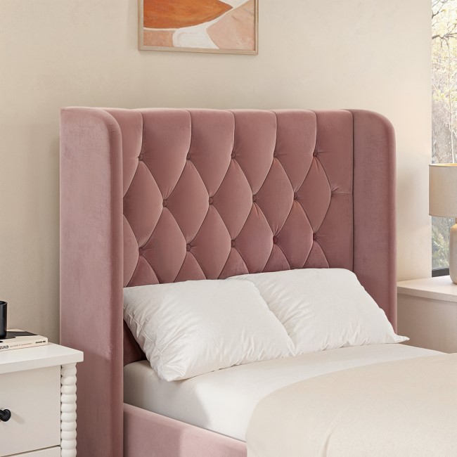 Pink Velvet Single Side-Lift Ottoman Bed - Taylor