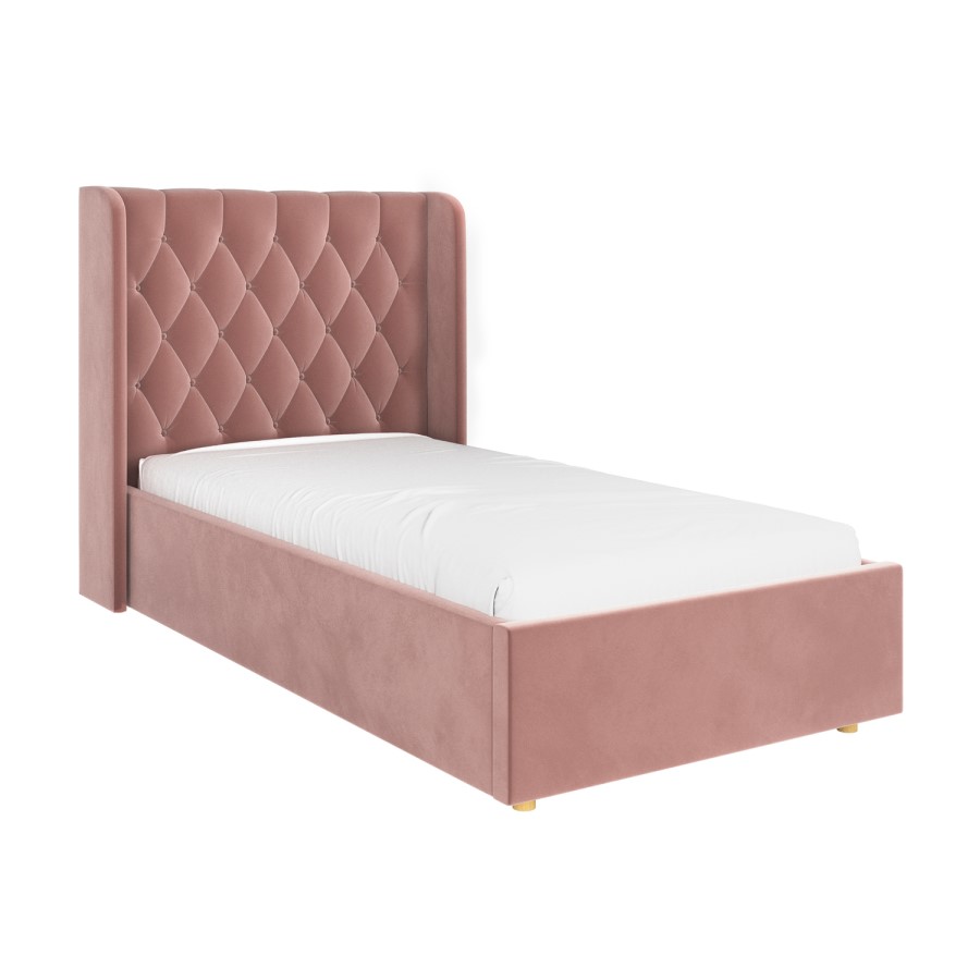 Pink Velvet Single Side-Lift Chesterfield Ottoman Bed - Taylor