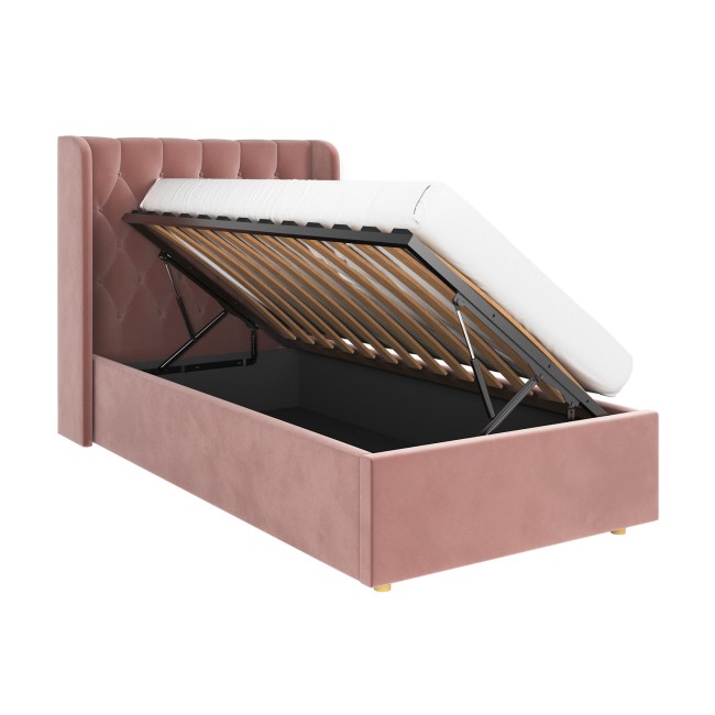 Pink Velvet Single Side-Lift Ottoman Bed - Taylor