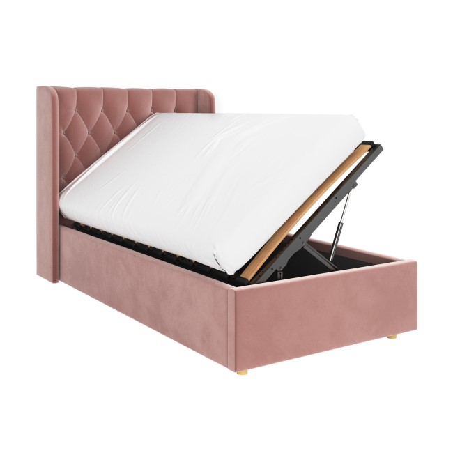 Pink Velvet Single Side-Lift Ottoman Bed - Taylor