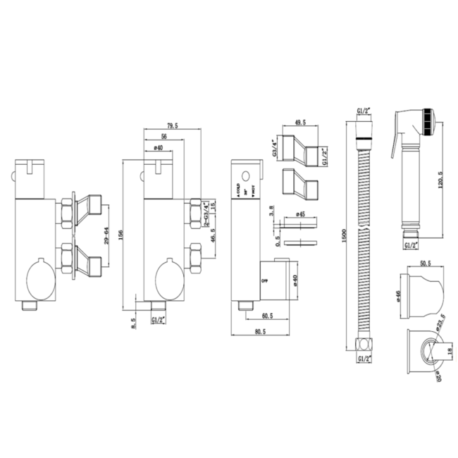 Chrome Thermostatic Douche Shower Spray Kit - Arissa