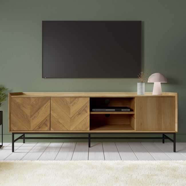 Chevron Solid Wood TV Stand with Storage - TV's up to 70" - Telsa