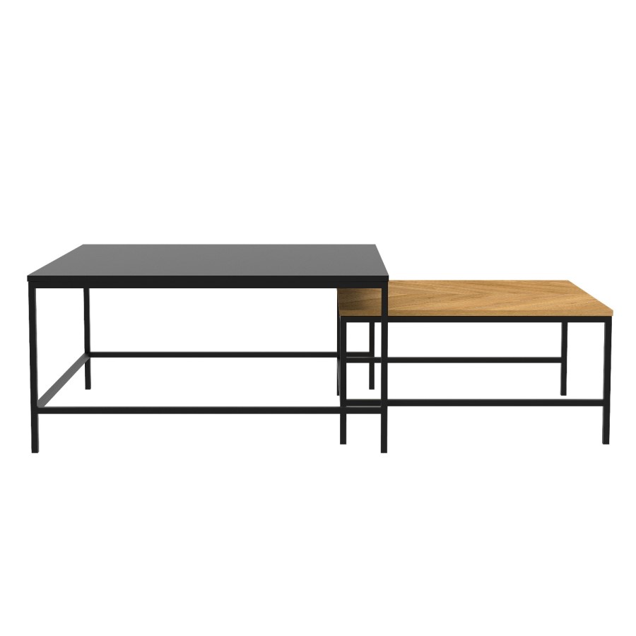 Small Square Oak and Black Nest of 2 Tables - Telsa