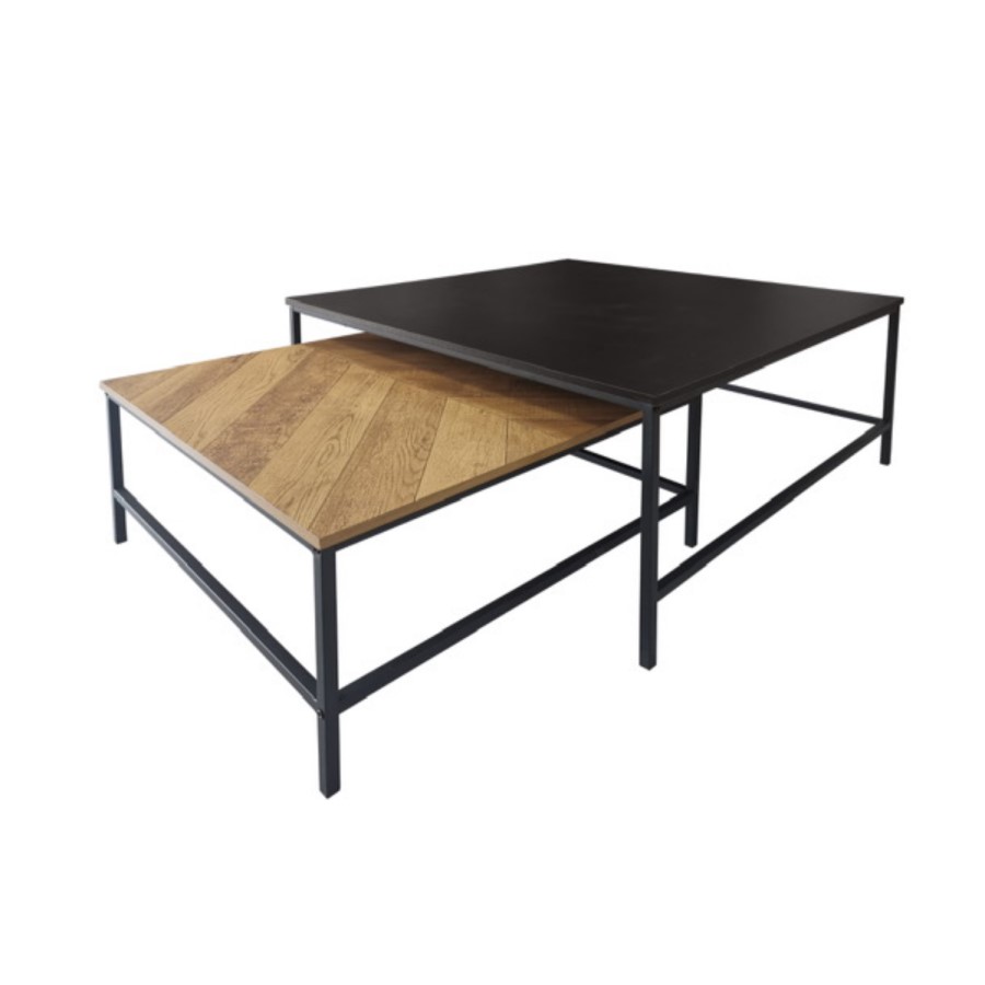 Small Square Oak and Black Nest of 2 Tables - Telsa