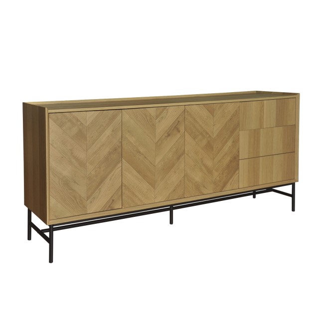 Chevron Oak Sideboard with 3 Storage Drawers - Telsa