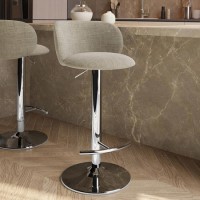 Beige Upholstered Adjustable Swivel Bar Stool with Chrome Base - Tessa