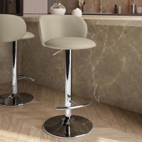 Beige Faux Leather Adjustable Swivel Bar Stool with Chrome Base - Tessa