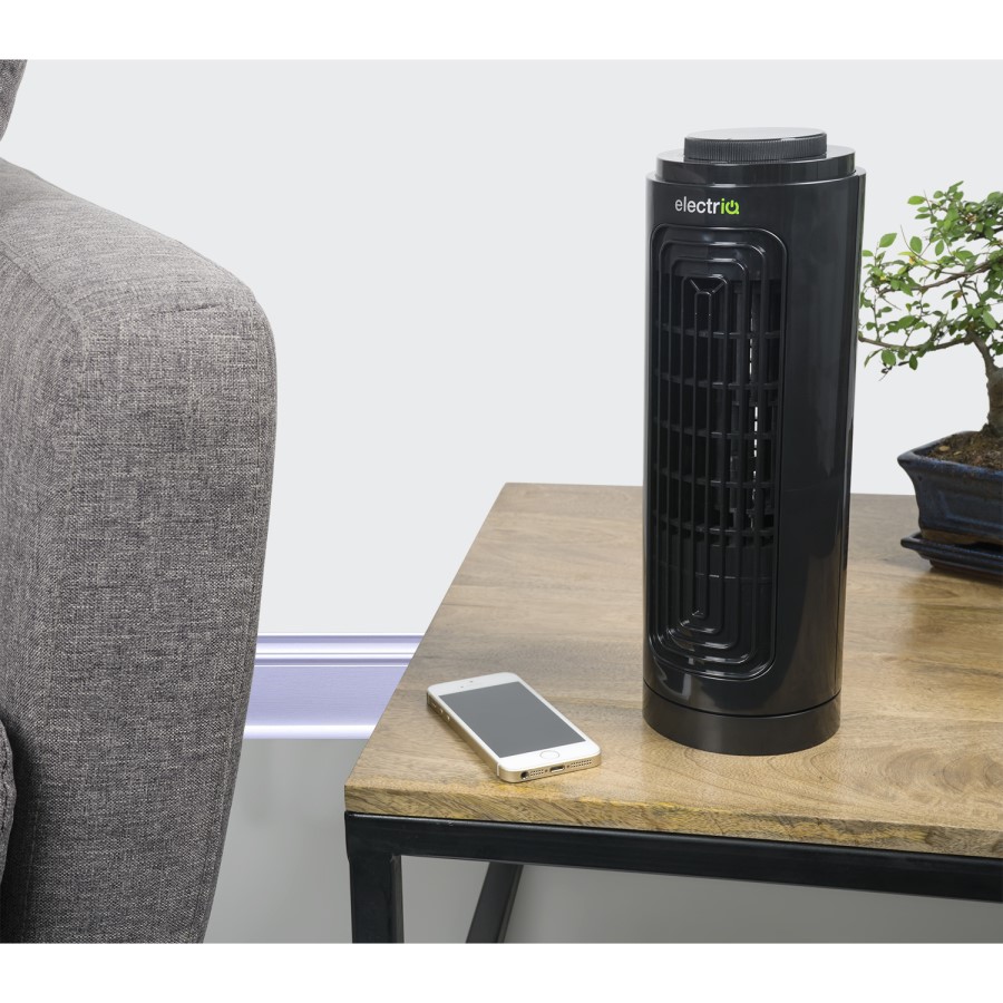 electriQ 13 Inch Quiet Oscillating Tower Fan - Black